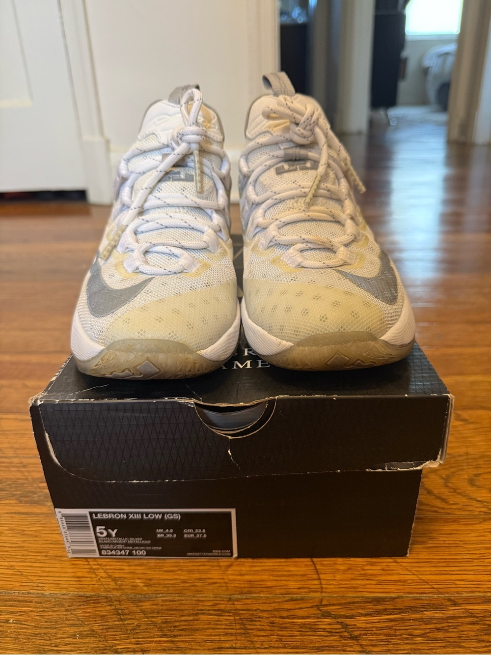 Kids Lebron XIII Low White and Gray Basketball Sneakers